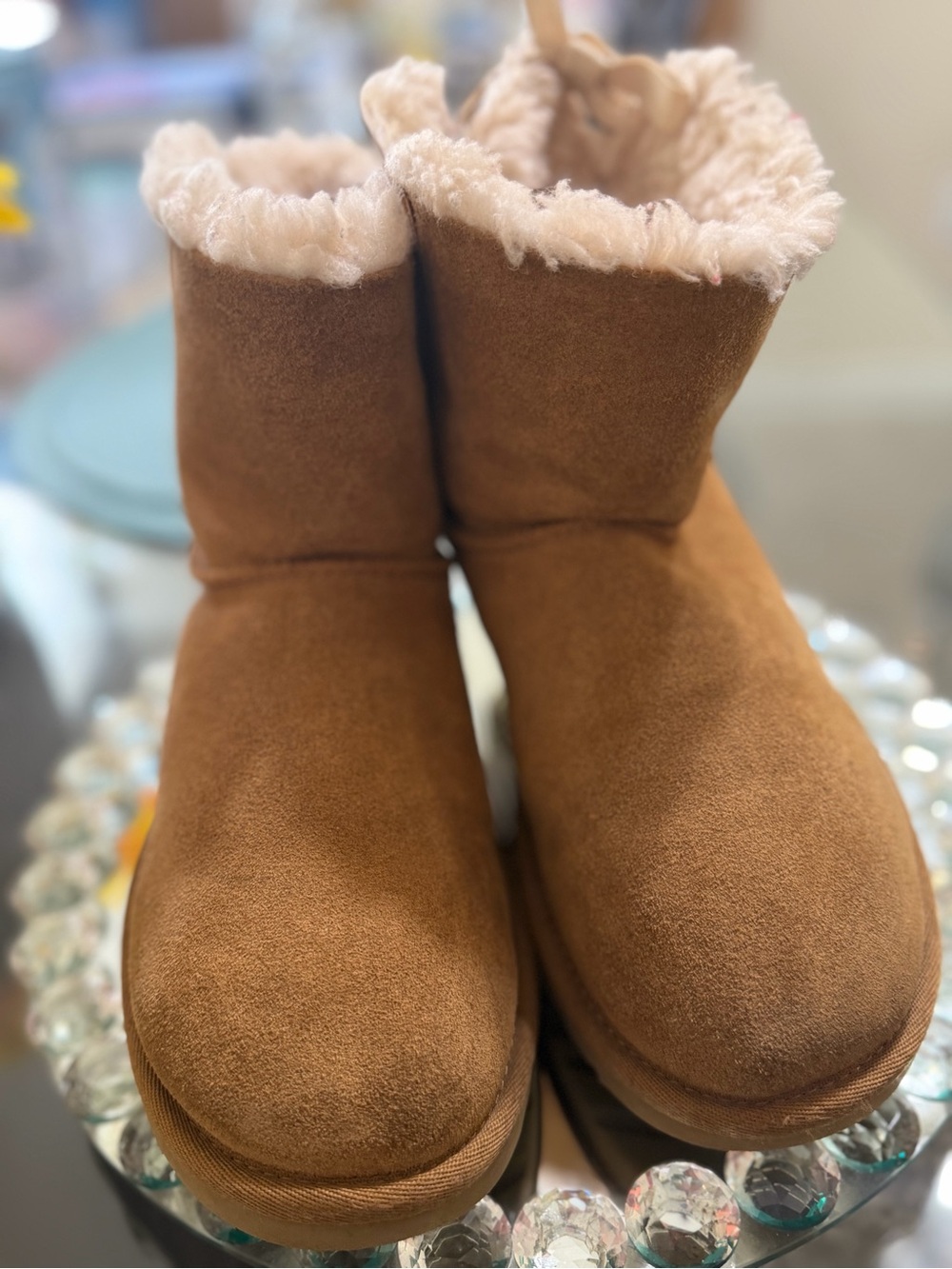 UGG Chestnut Suede Ankle Boots with Cream Shearling